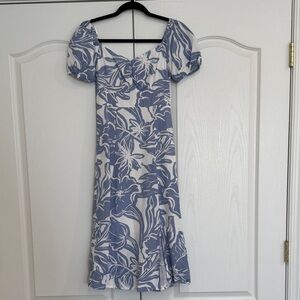 Blue and White Floral Midi Dress